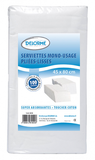 SERVIETTES MONO USAGE PLIEES LISSES x100 U 45x80 cm