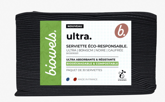 BIOWELS SERVIETTES GAUFREES 80 x 45 cm ULTRA NOIRES x30