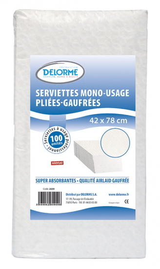 SERVIETTES MONO USAGE PLIEES GAUFREES x100 U 42x78 cm