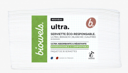 BIOWELS SERVIETTES GAUFREES 80 x 45 cm ULTRA BLANCHES x30